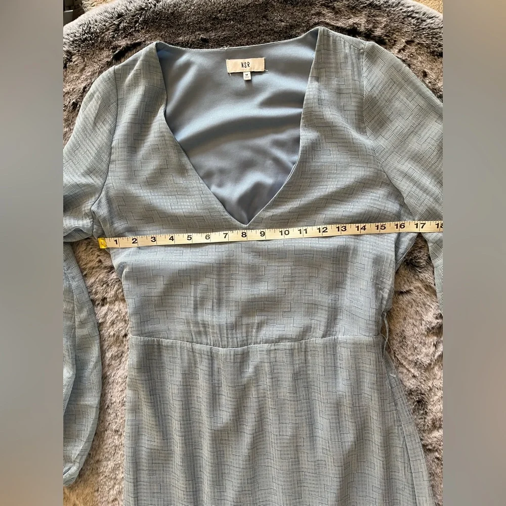 NWOT Light Blue Overlay Sheer Dress, by NSR, Hi low, Sheer Long sleeves, Medium - Picture 6 of 15